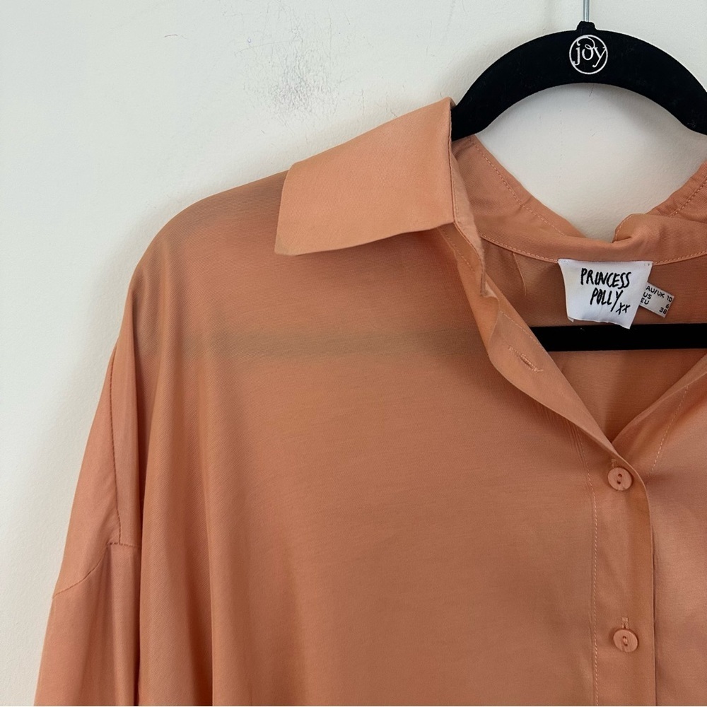Princess Polly Peach Button-Up Satin Feel Women's Top Tunic Length Size 6 - Picture 2 of 5